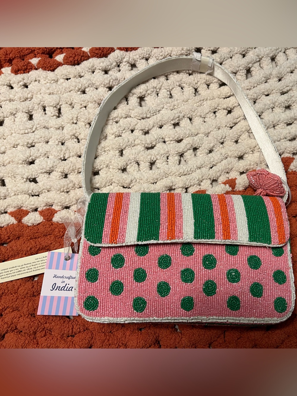 VIRAL Beaded Purse!  Made in India
- Green, Pink & Orang